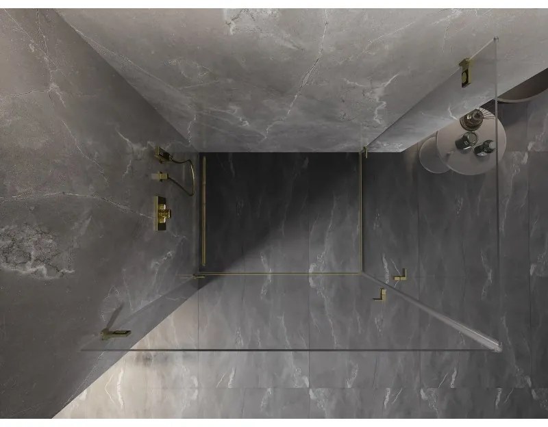 Mexen Lunar-B Duo, výklopný sprchový kút 100 x 80 cm, 8mm číre sklo, zlatý matný profil, 832-100L-080P-55-00