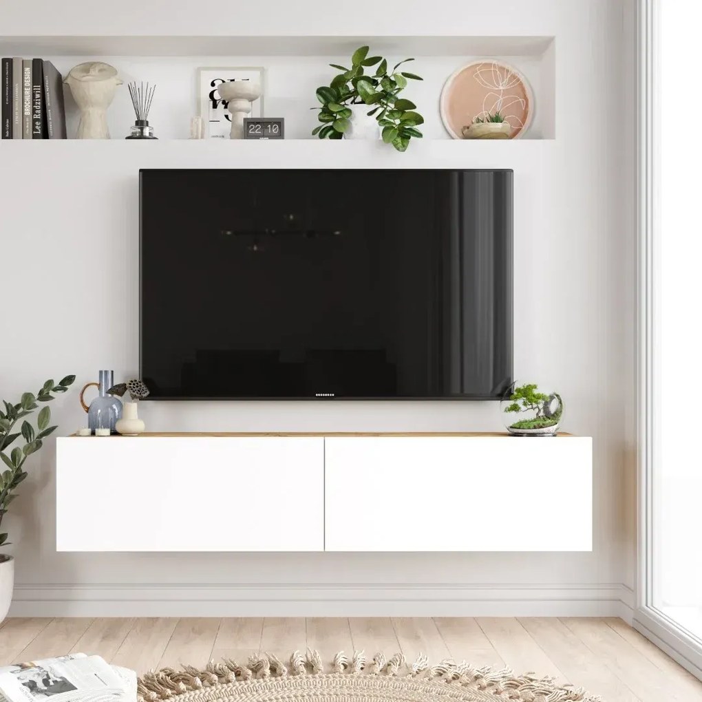 Závesný TV stolík Houseland Farfallo Atlantic pine/ biely