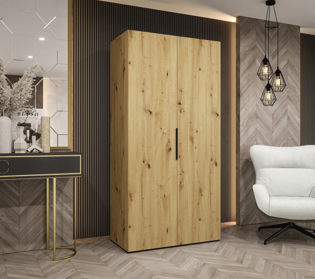 Šatníková skriňa 100 cm Mirabella 1 (dub artisan + čierna). Akcia -19%. Vlastná spoľahlivá doprava až k Vám domov. 1126336