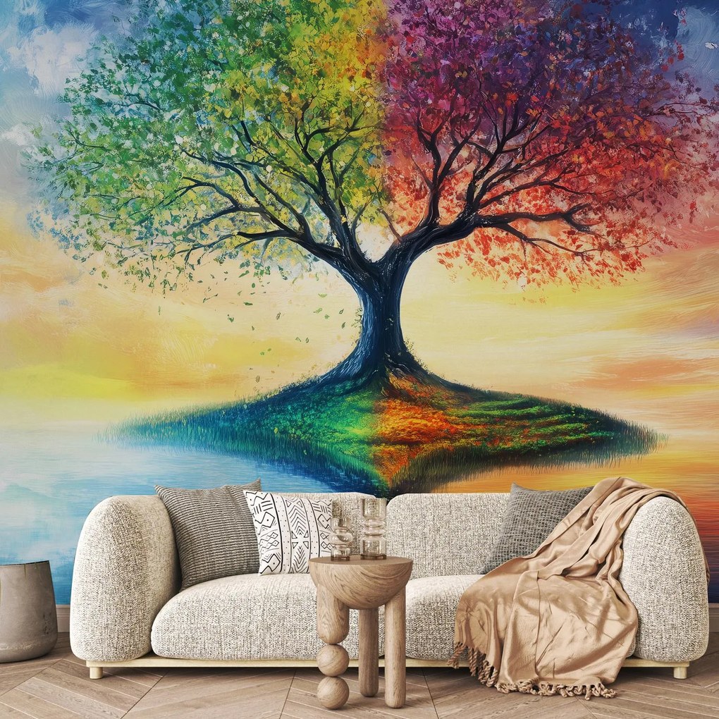 Fototapeta - Maľovaný strom ročných období (147x102 cm)