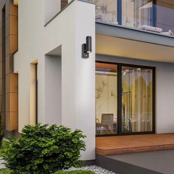 Rabalux 8835 - Vonkajšie nástenné svietidlo so senzorom MEDINA 2xGU10/10W/230V IP44 čierna