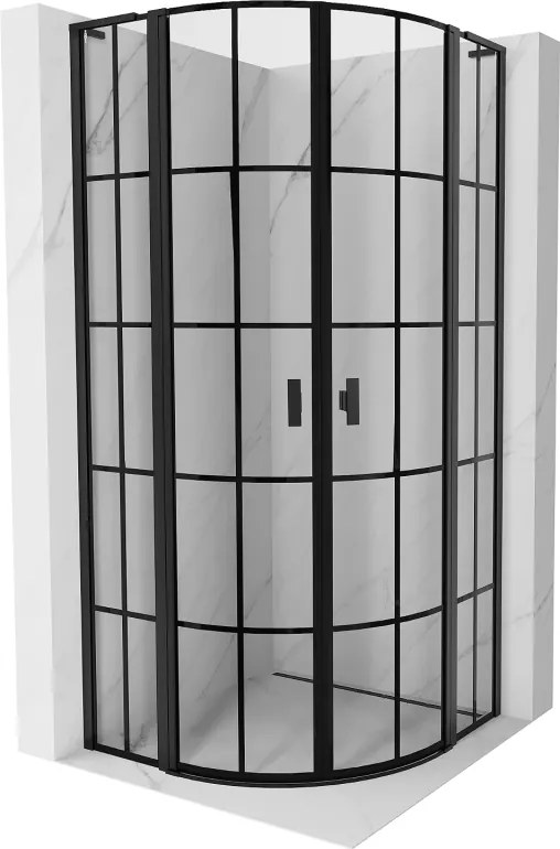 Mexen Mist L, štvrťkruhový sprchový kút s 2-krídlovými dverami, 100 x 100 cm, 8mm číre sklo, čierny profil, 8A32L-100-100-70-77