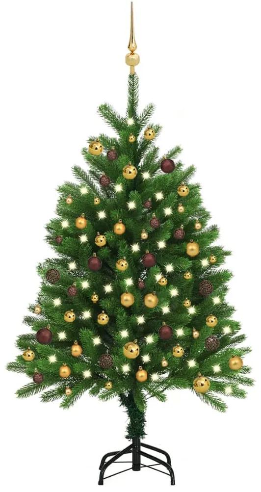 vidaXL Umelý vianočný stromček s LED a súpravou gulí 120 cm zelený