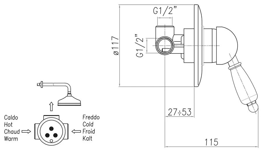 Podomietková sprchová batéria v striebornej farbe (1 výstup) Kirké White – Sapho