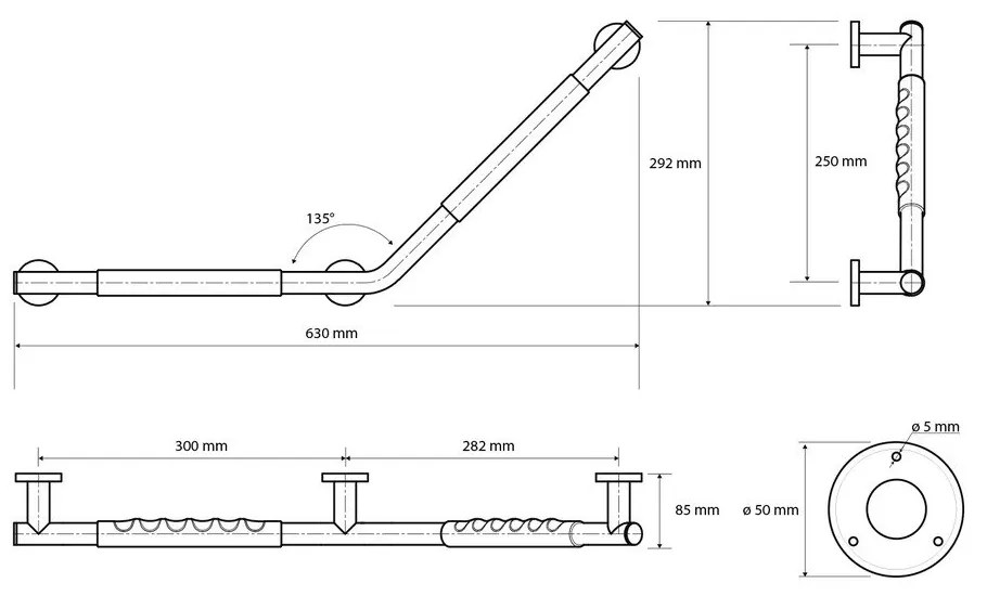 Nástenné madlo do kúpeľne z nehrdzavejúcej ocele 71,5 cm 135° Left – Sapho