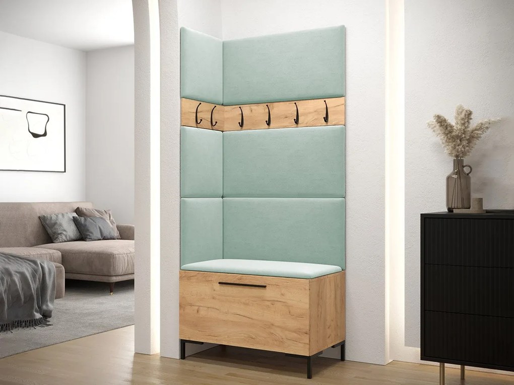 Predsieňová zostava Frunofta IV, Farby: dub craft, Farba čalúnenia:: ekokoža Soft 017 (biela)