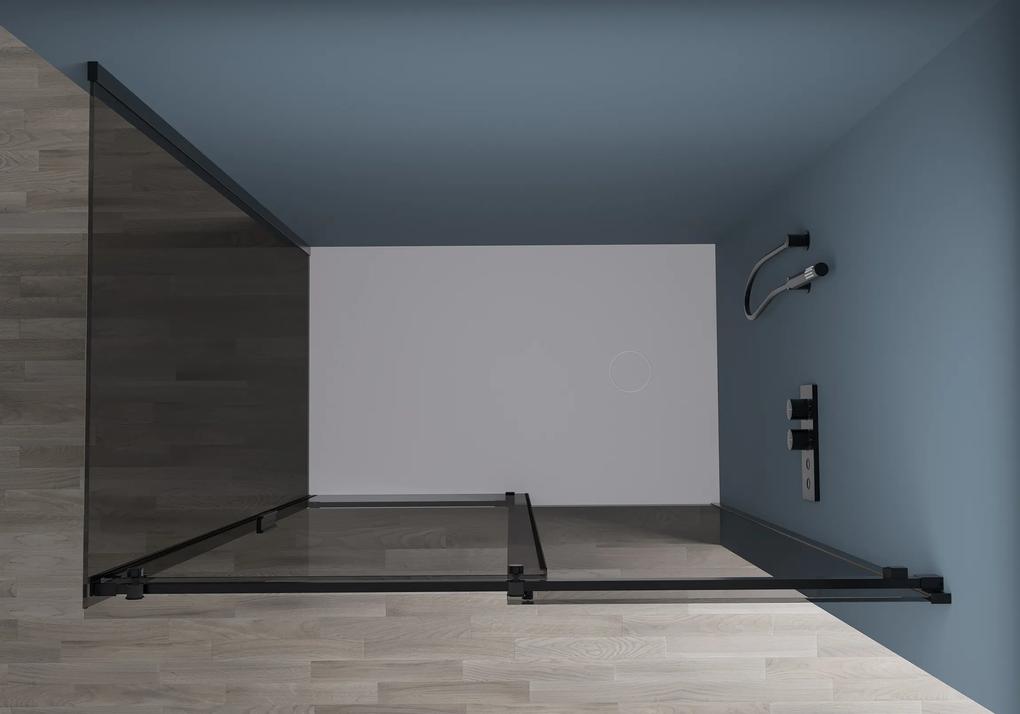 Cerano Santoro, sprchovací kút s posuvnými dverami 140(dvere) x 100(stena) x 195 cm, 6mm šedé sklo, čierny profil, CER-CER-425491