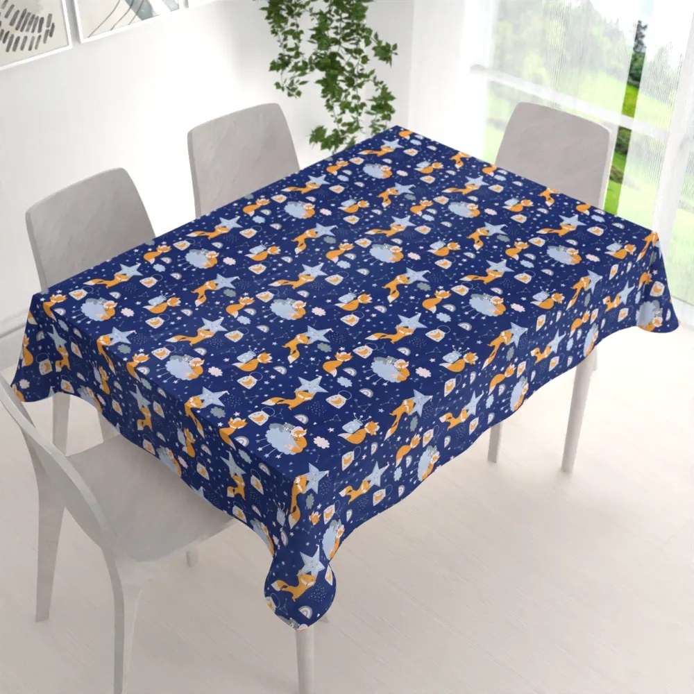 Biante Detský bavlnený obdĺžnikový obrus Sandra SA-281 Líšky na večernej oblohe 140x180 cm