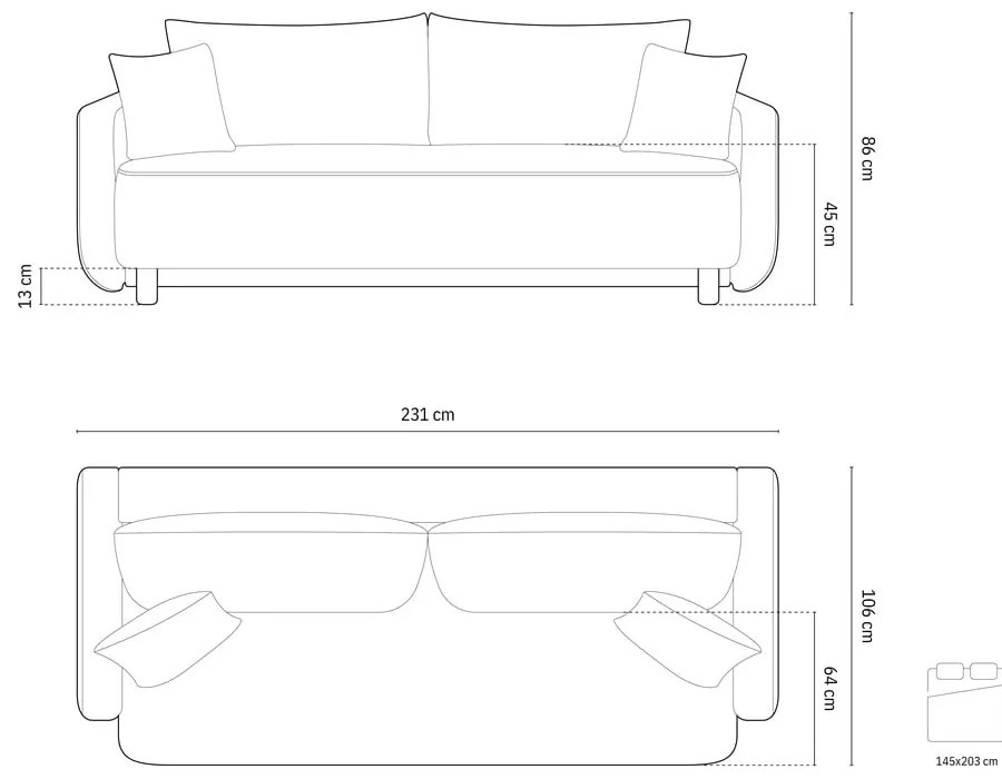 Tmavomodrá rozkladacia pohovka s úložným priestorom 231 cm Elen – Micadoni
