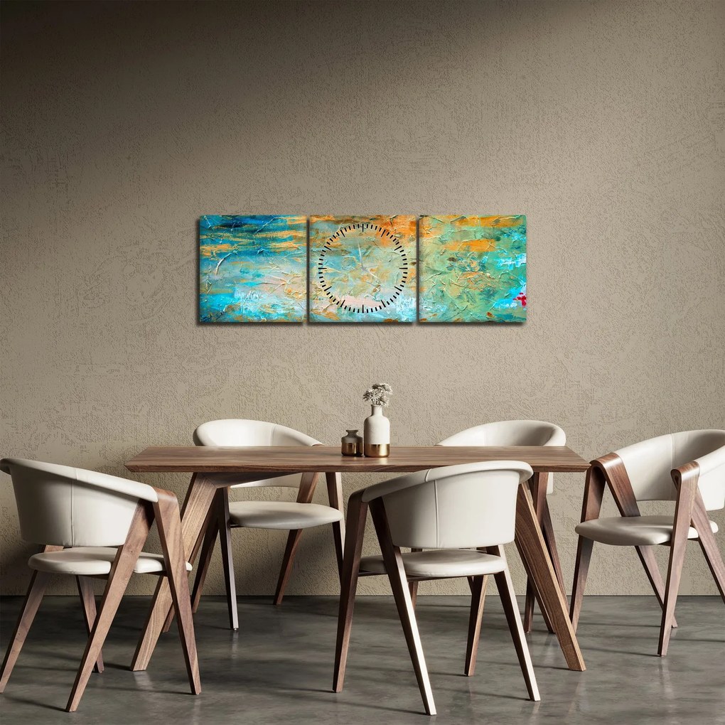 Obraz modrej abstrakcie (s hodinami) (90x30 cm)