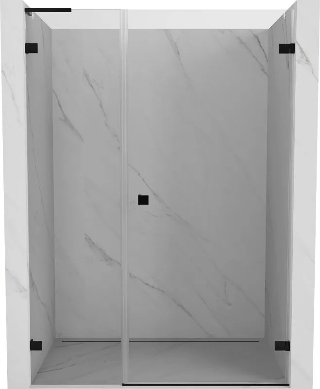 Mexen Lunar-B, L Otočné pravé sprchové dvere 145 cm, 8mm číre sklo, čierny matný profil, 832SL-145-050-70-00-P