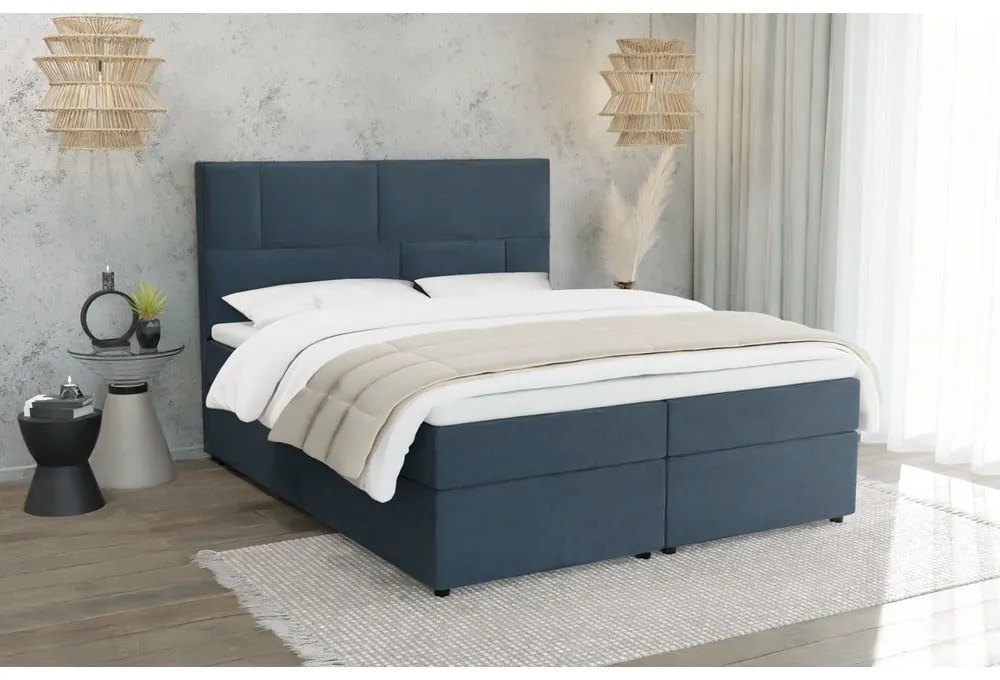 Tmavomodrá boxspring posteľ s úložným priestorom 140x200 cm Lola – Ropez