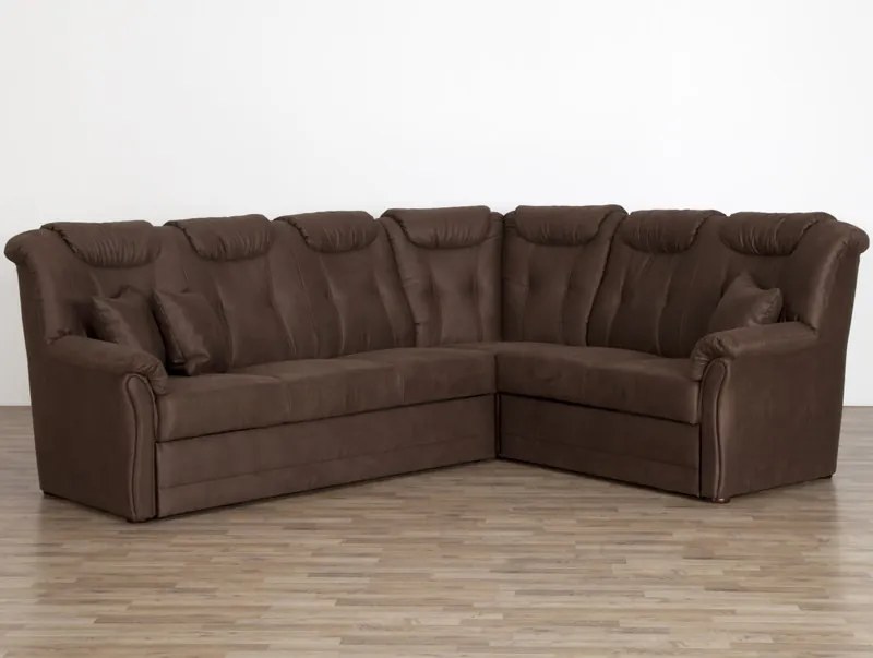 Rohová sedacia súprava Linz, hnedá látka v optike kože, bez rozkladu