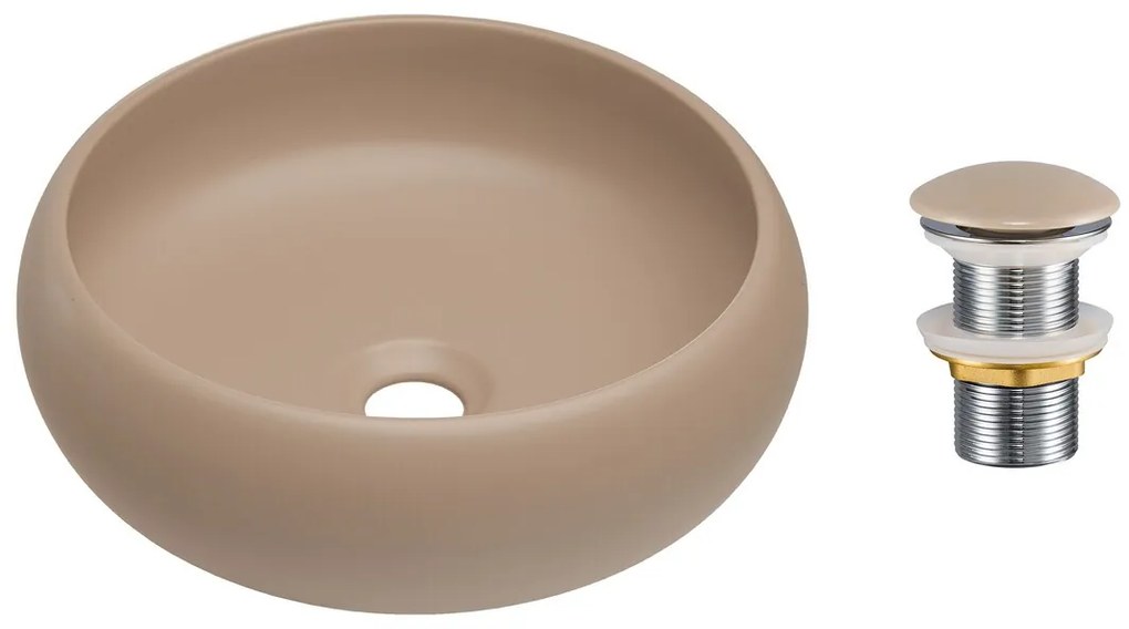 Súprava keramického umývadla s výpusťou WIKI 36 cm cappuccino