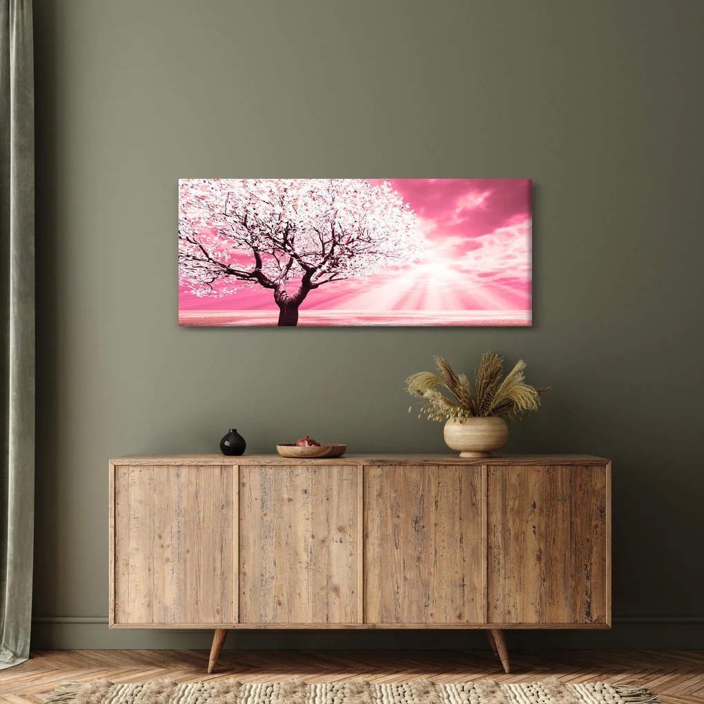 Ružový obraz stromu (120x50 cm)