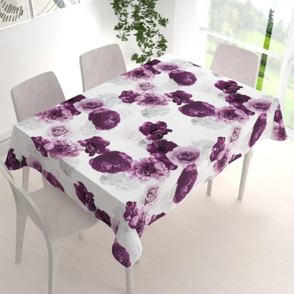 Biante Dekoračný obdĺžnikový obrus PM-029 Veľké fialové kvety 140x220 cm