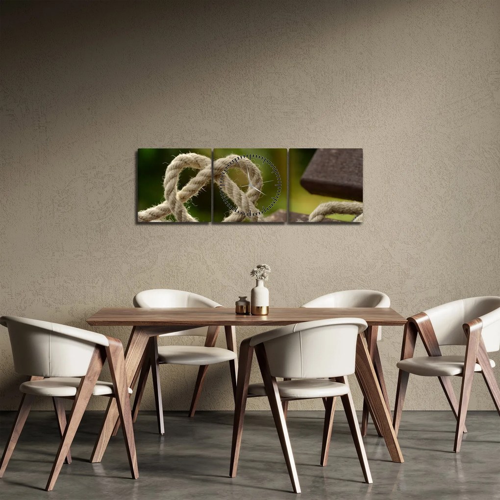 Obraz srdce z lana (s hodinami) (90x30 cm)