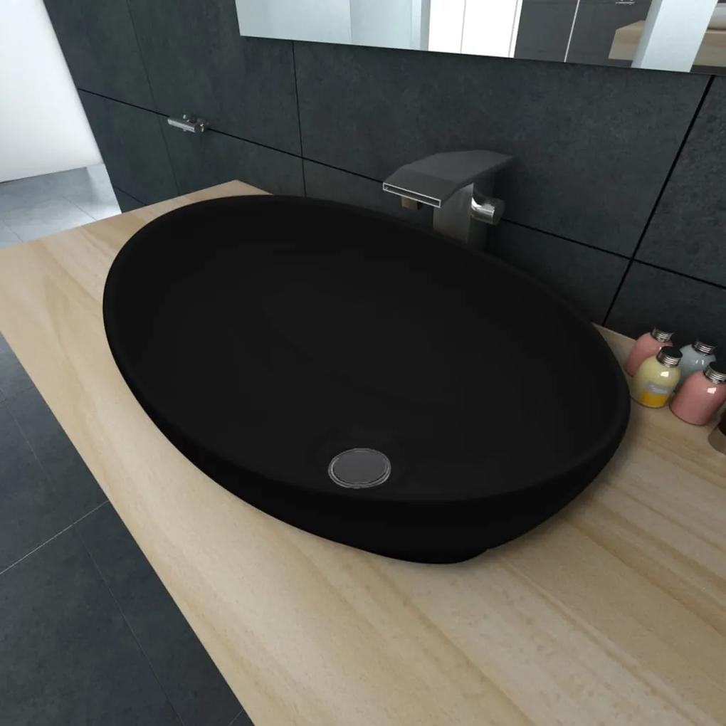 vidaXL Luxusné keramické umývadlo, oválny tvar, čierne, 40 x 33 cm