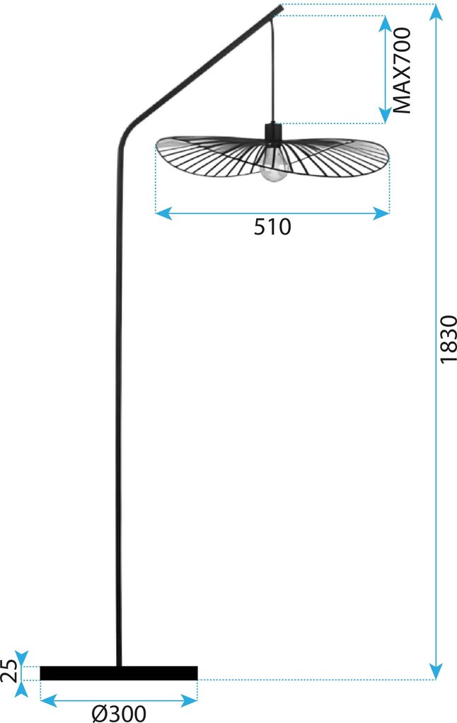 Toolight Toolight, stojaca lampa 183cm, 1xE27, APP1844-1F, čierna, OSW-07065