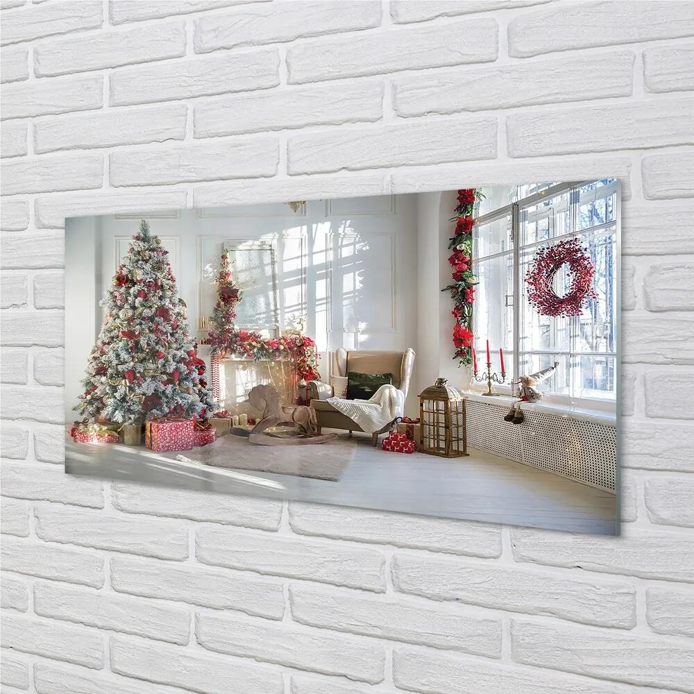 Sklenený obraz Ozdoby na vianočný stromček darčeky 120x60 cm