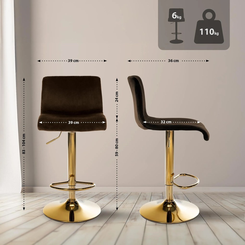 Barová stolička Hoover zamat - hnedá