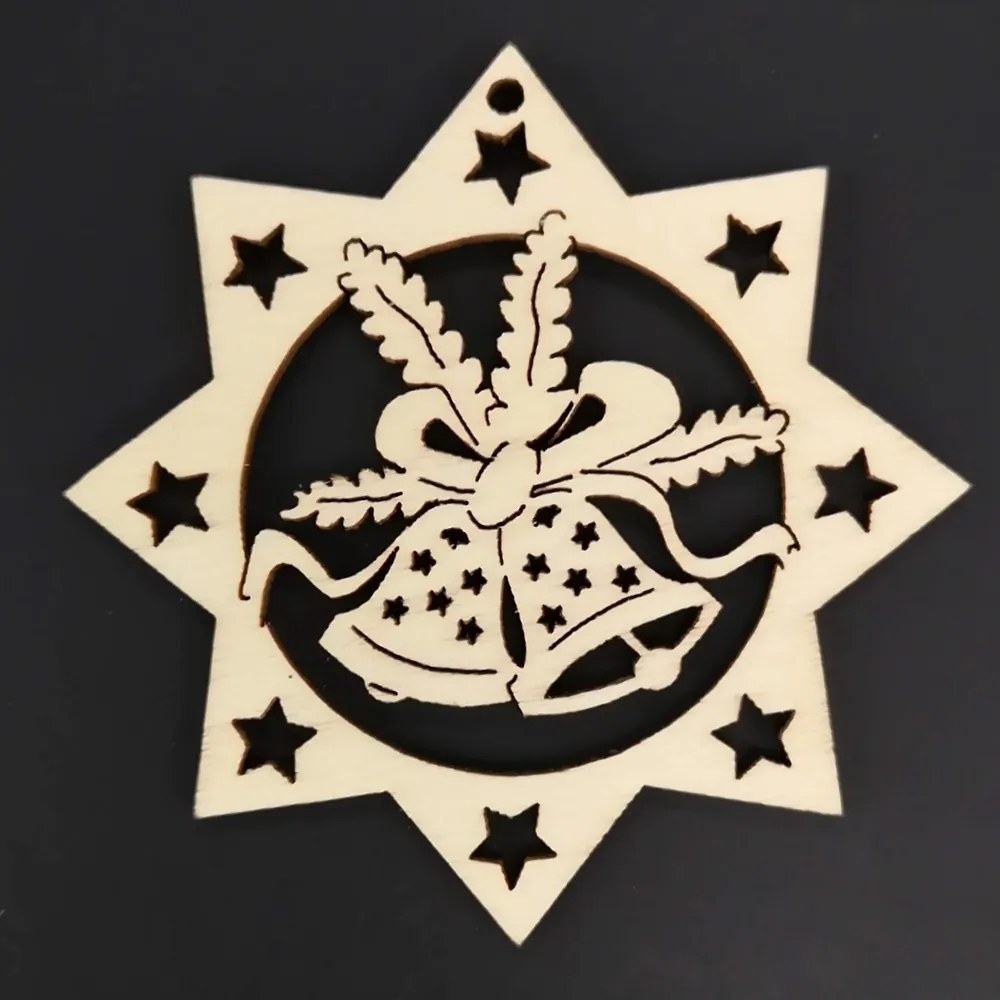 AMADEA Drevená ozdoba hviezda so zvončekmi 6 cm