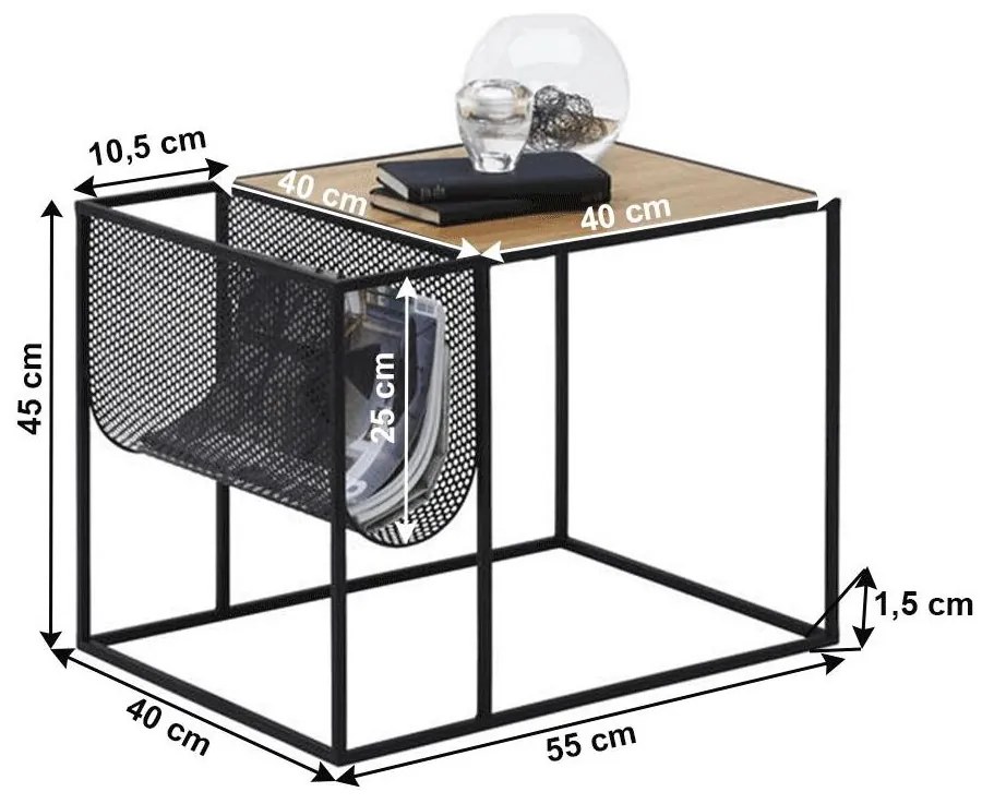 Tempo Kondela Príručný stolík, kov/MDF, čierna/dub, FLYN