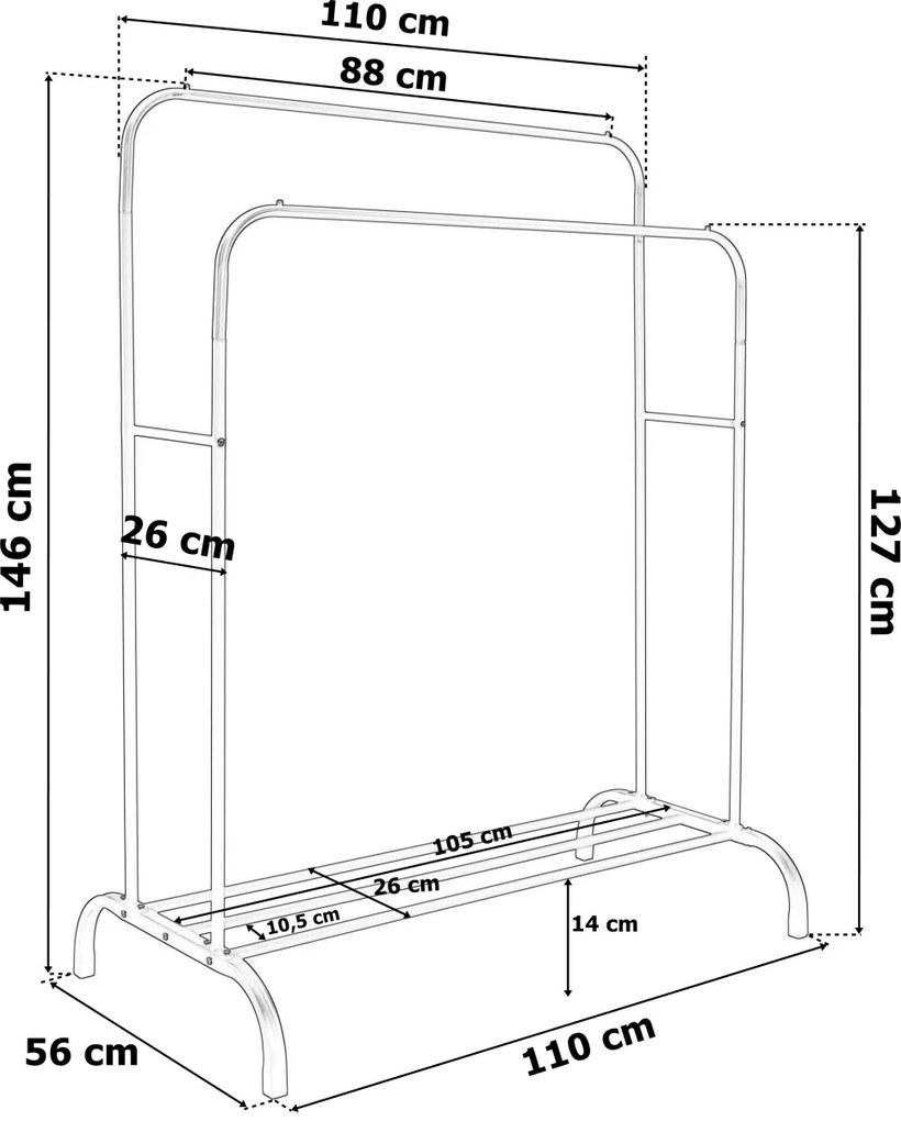 Dvojitý vešiak BENI 110 cm biely