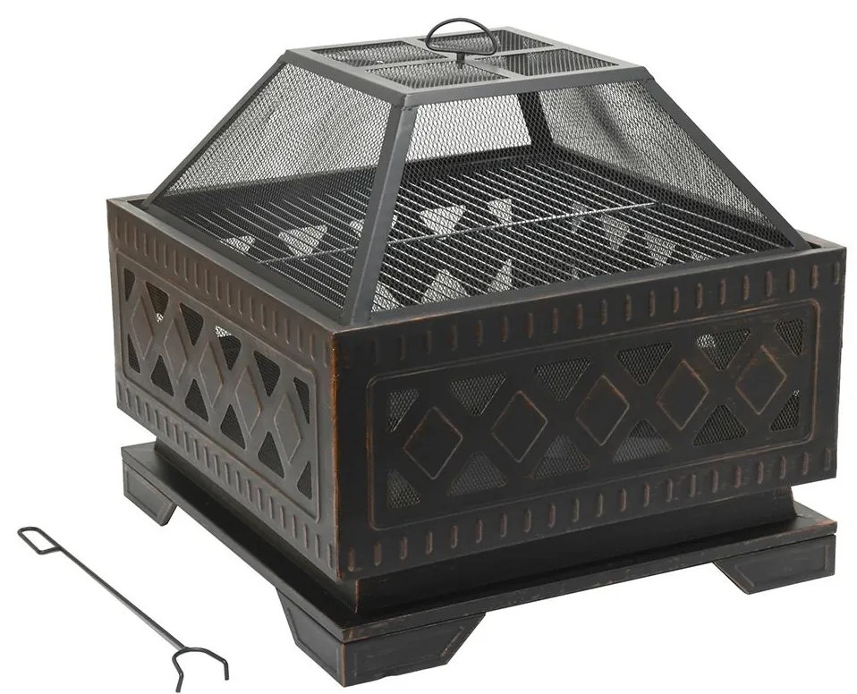 Prenosné ohnisko na drevo s roštom čierna/patina