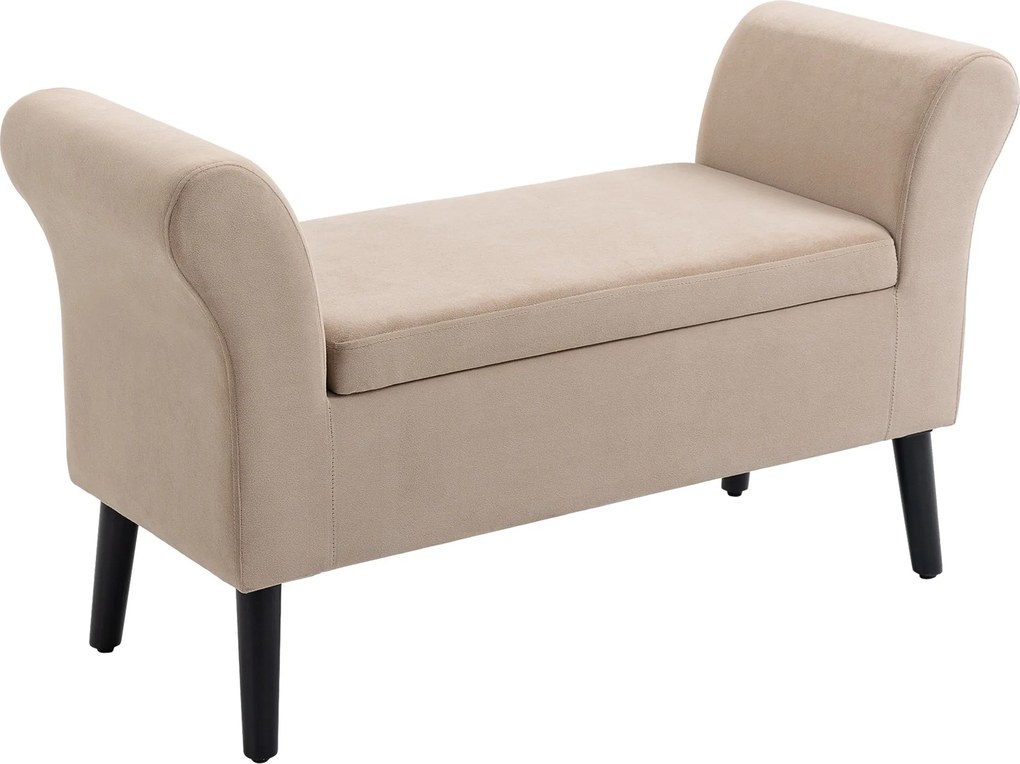 HOMCOM Čalúnená lavička so skladovacím priestorom, lavička s opierkami pre chodbu a spálňu, zamatový polyester 111,5 x 41 x 65 cm, béžová | Aosom