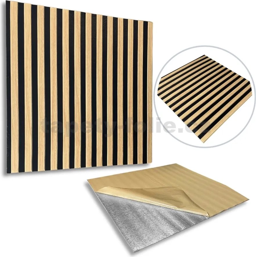 Samolepiace panely na stenu PE2, cena za kus, rozmer 66,5 cm x 66,5 cm, lamely svetlo hnedé, IMPOL TRADE