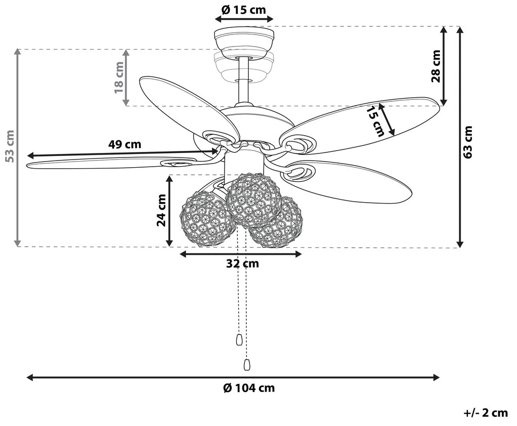 Stropný ventilátor so svetlom strieborný HEILONG Beliani