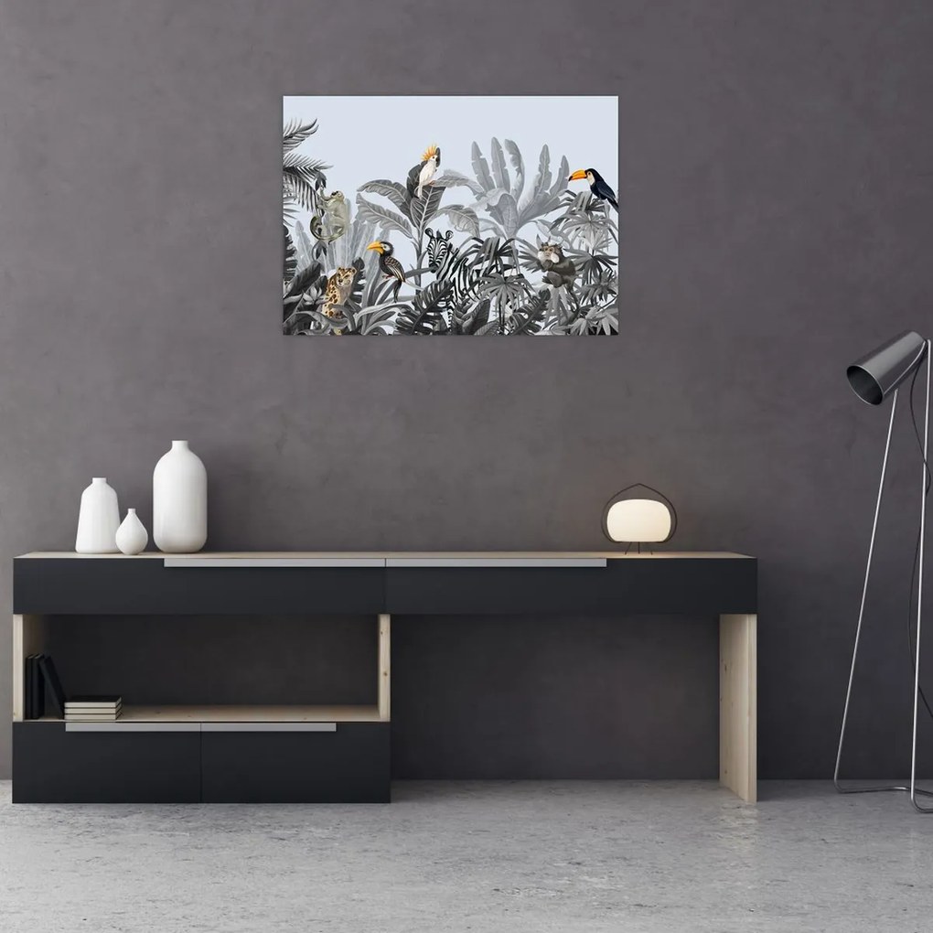 Sklenený obraz - Ilustrovaná džungľa (70x50 cm)