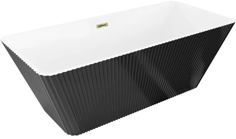 Mexen Tava, voľne stojaca ryhovaná vaňa 170 x 75 cm, biela-čierna, zlatý lesklý prepad, 52851707575-50