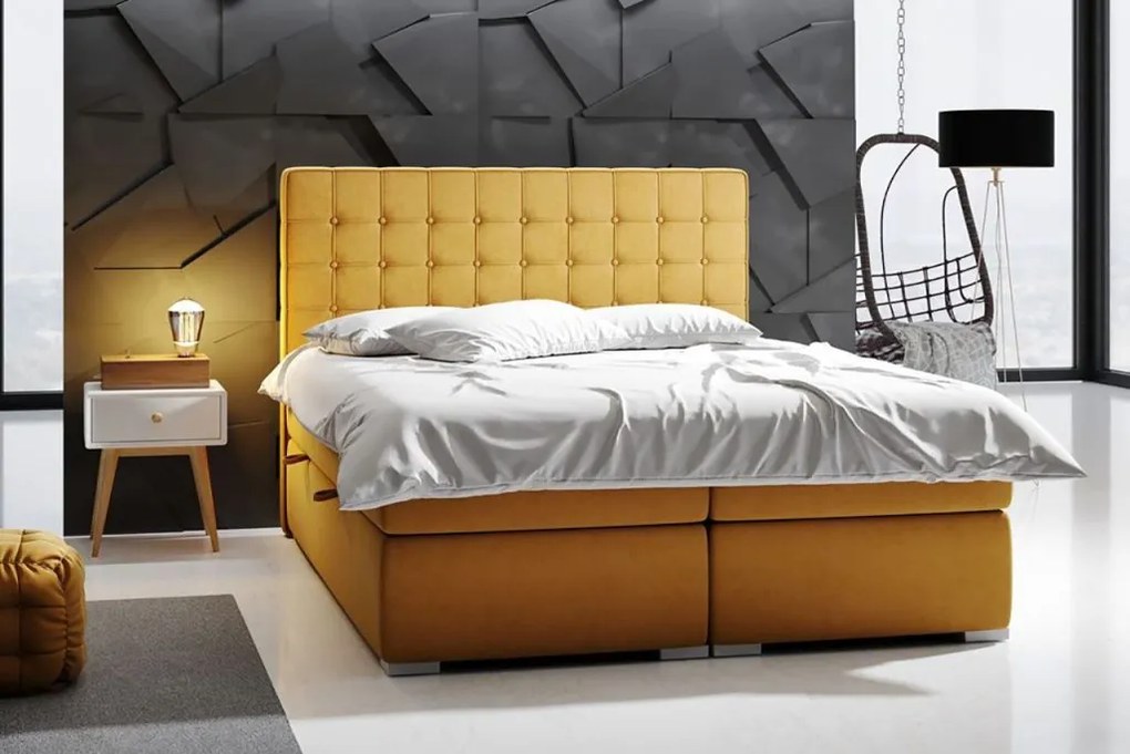 Kontinentálna posteľ BLAIR 160x200 magic velvet - žltá
