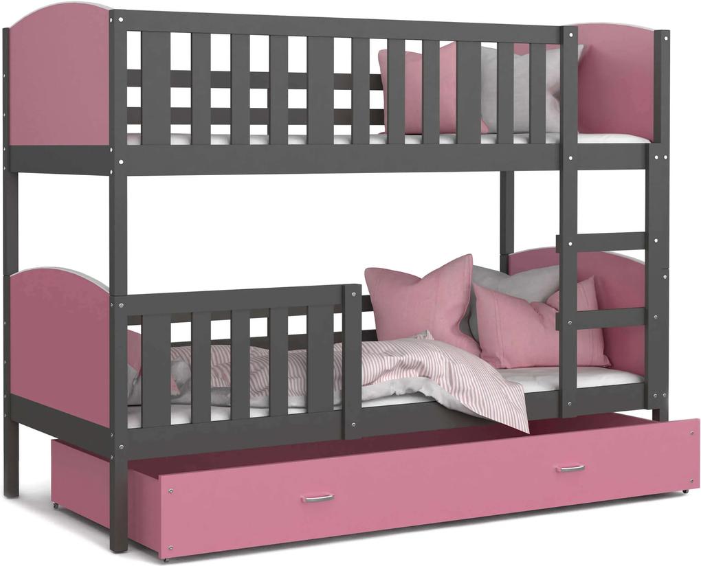 GL Poschodová posteľ Tami Farba: Ružová, Rozmer: 200x90