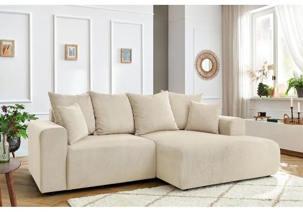 Krémová zamatová rohová pohovka Enjoy – Bobochic Paris