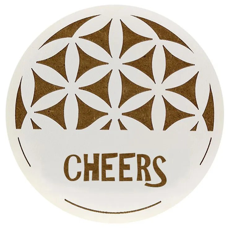 AMADEA Drevený podtácok okrúhly text "Cheers", priemer 10,5 cm, český výrobok