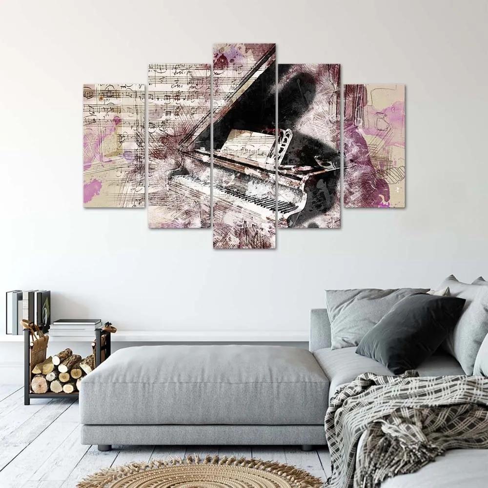 Obraz na plátně pětidílný Piano abstraktní fialové Vintage - 200x100 cm