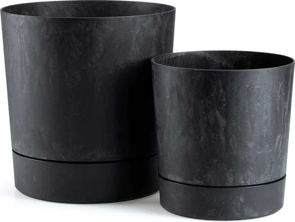Květináč s podmiskou AZALEA 17,5 cm černý beton