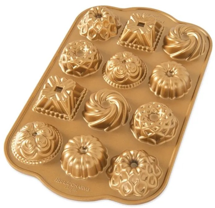 Mini plech na pečenie Nordic Ware s 12 formami Charms, zlatý, 12 šálok, 85677