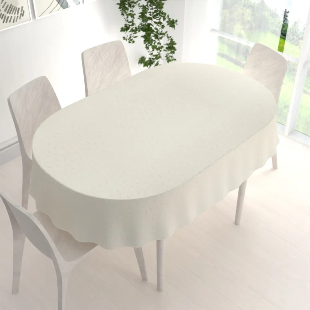Biante Teflónový oválny obrus TF-026 Popínavé lístky - smotanový 50x100 cm