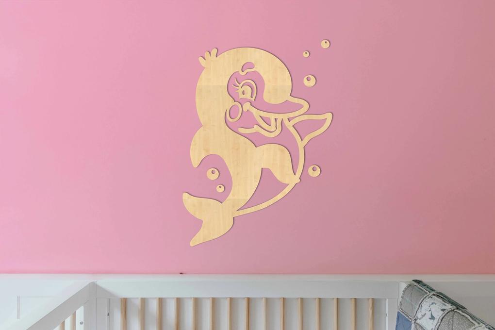 Drevený baby delfín na stenu - Javor