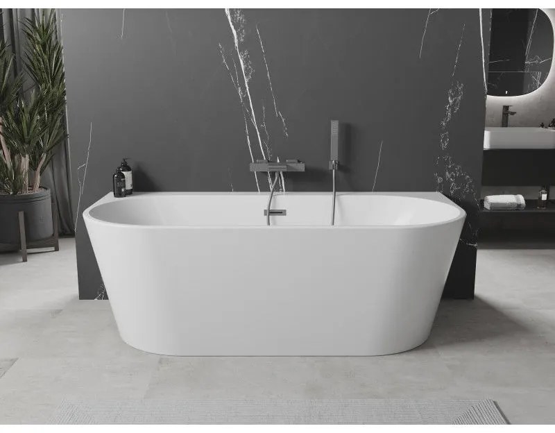 Mexen Oval+, voľne stojaca vaňa ku stene 170 x 80 cm, biela lesklá, brúsený grafit prepad, 52681708000-66