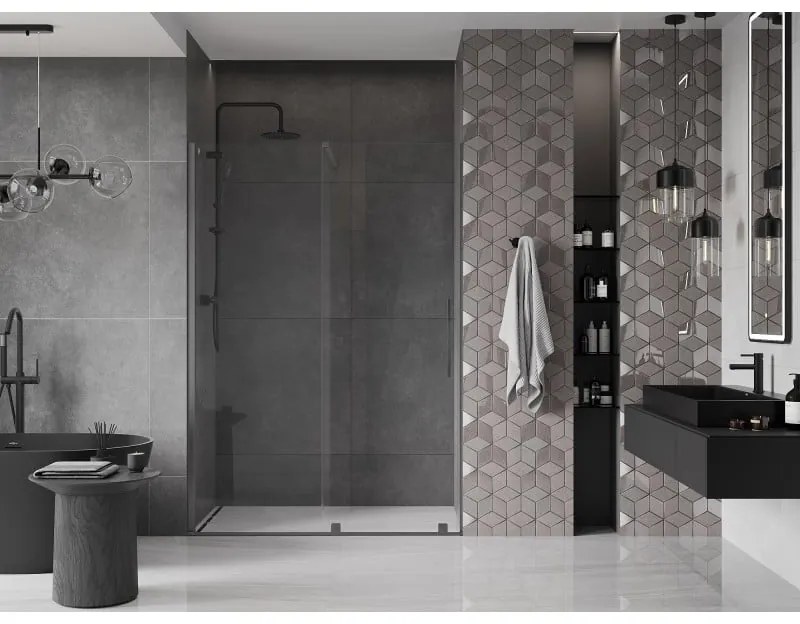 Mexen Velar, posuvné dvere do otvoru 160x200 cm, 8mm číre sklo, grafitová matná, 871-160-000-01-66