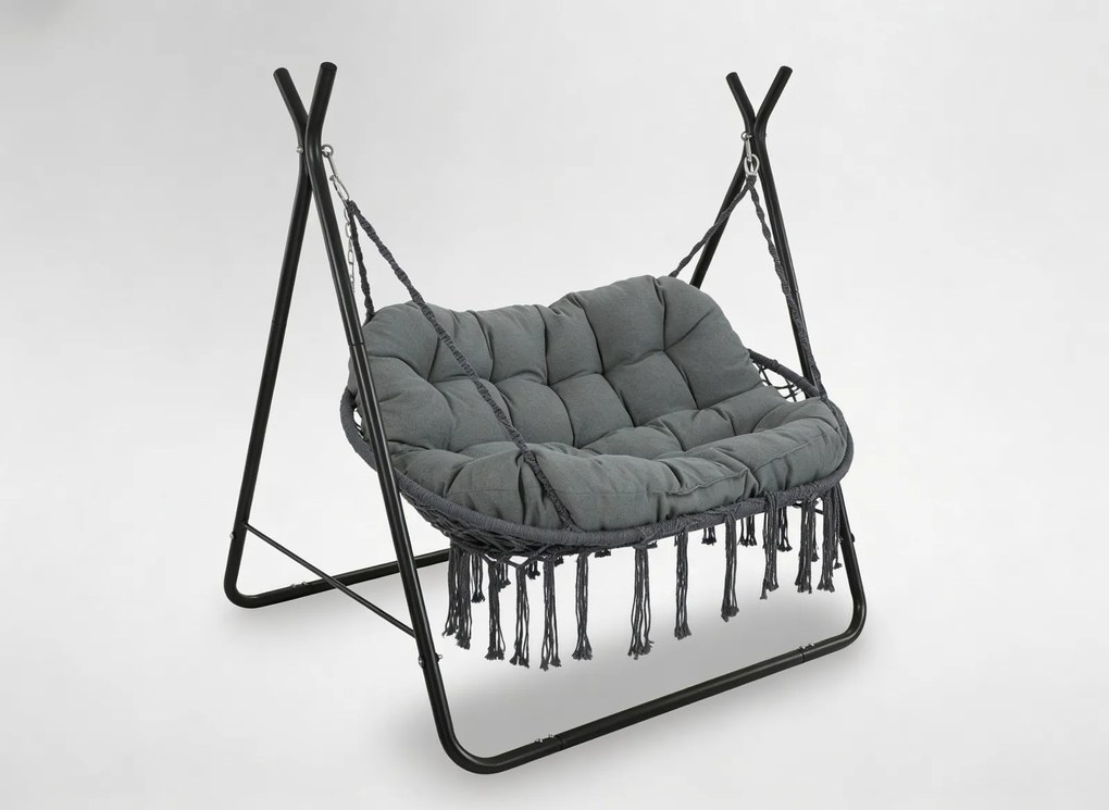 CH POLY ZÁVESNÁ STOLIČKA PRE DVOM OSOBY – ANTRACITOVÁ, ANTRACITOVÝ VANKÚŠ, ANTRACITOVÝ RÁM