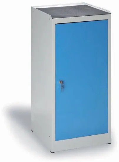 Dielenská policová skrinka na náradie KOVONA, 3 police, 1 zásuvka, demontovaná, 450 x 400 x 1000 mm, modré dvere