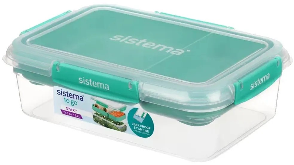 SISTEMA Súprava 4 krabičiek 2v1 na obed SISTEMA, 2x2,2l + 2x1l, modrá a zelená