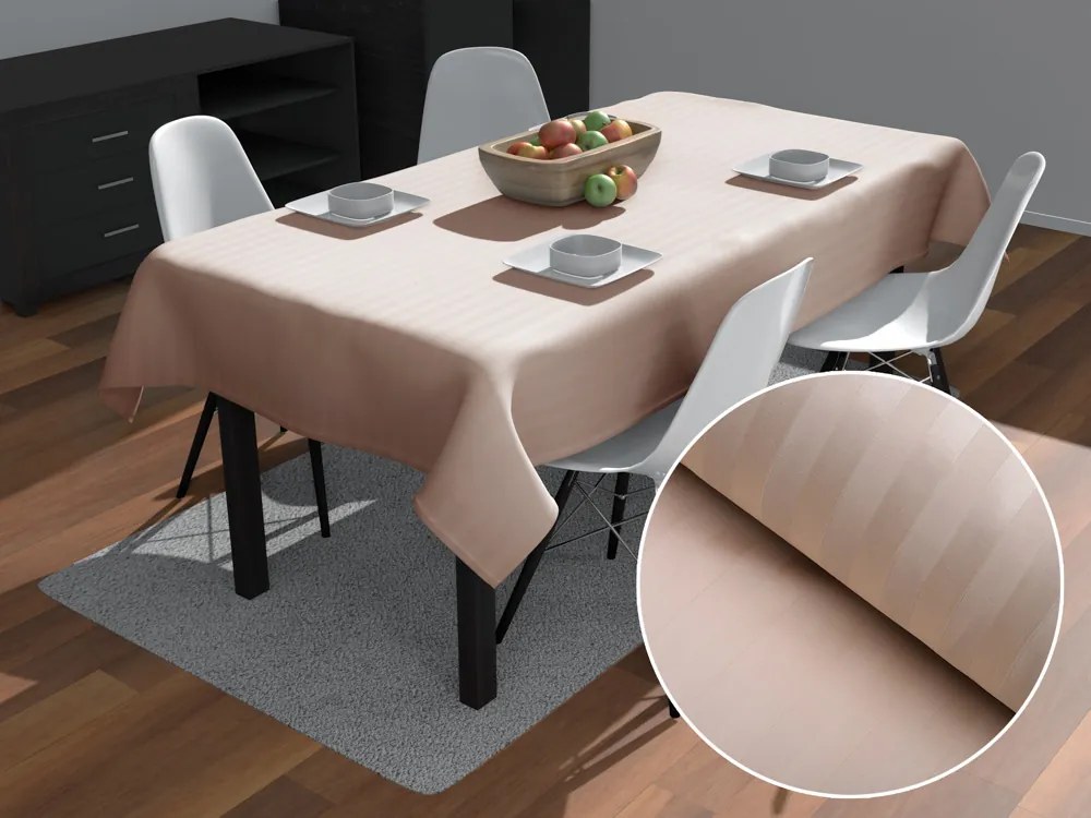 Biante Damaškový obdĺžnikový obrus Atlas Grádl DM-017 Púdrovo béžový - pásiky 2 cm 50x100 cm
