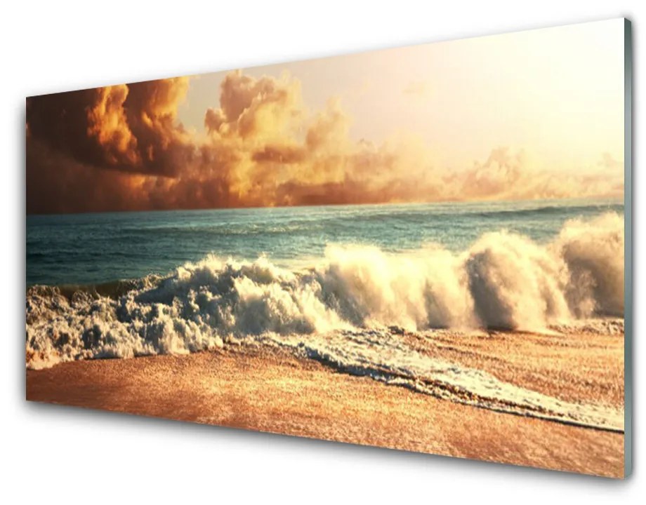 Skleneny obraz Oceán pláž vlny krajina 100x50cm